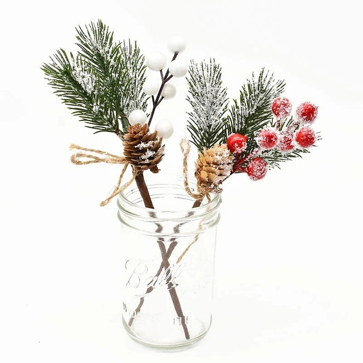 Rynx 5 Piece Christmas Red Berries Artificial Flower Pine Cone Branch Christmas Tree Decorations Ornament Gift Packaging Home DIY Wreath