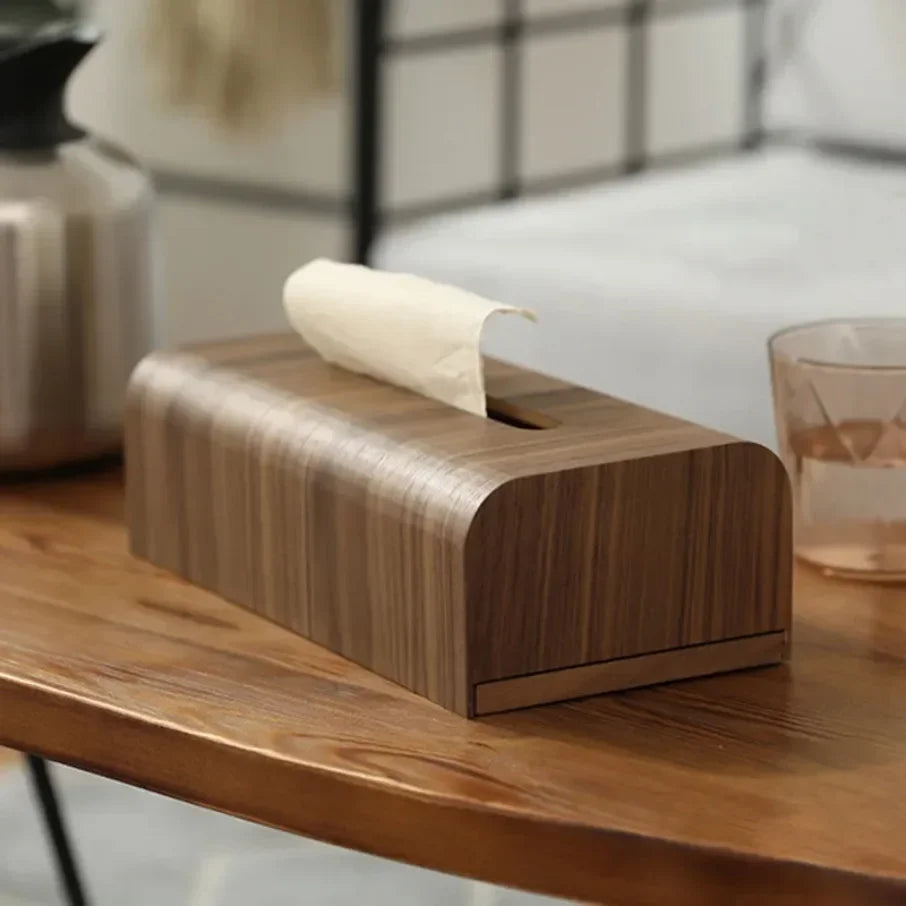 Rynx | Living Room Tissue Box Walnut Wood Tissue Holder Napkin Box Table Desk Storage Box Wood Toilet Paper Box
