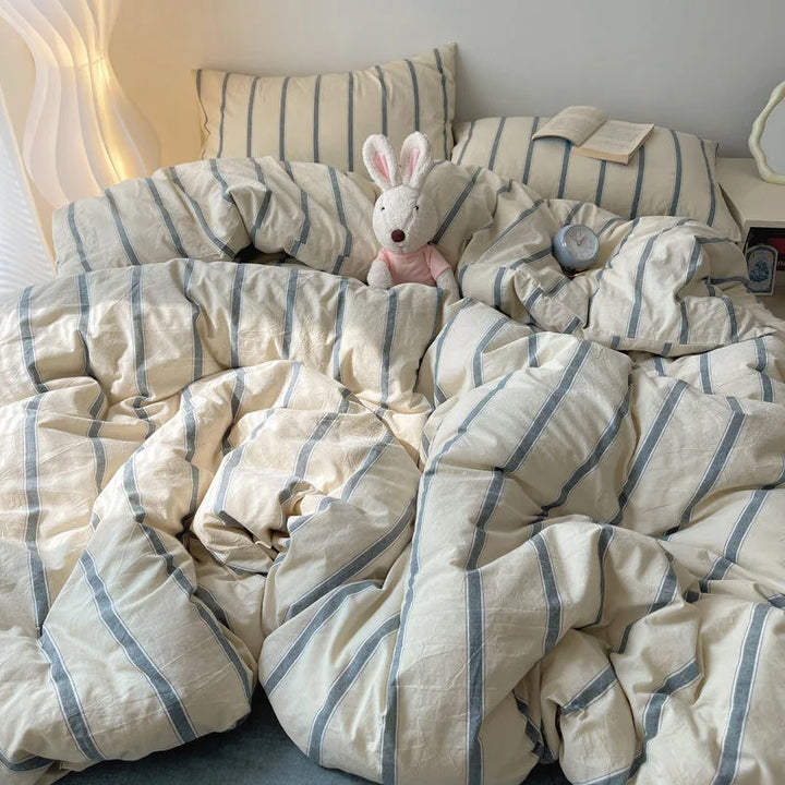 Rynx | Striped Bedding Set INS Nordic Girl Soft Washed Cotton Bed Sheet Queen King Size Duvet Cover Set Comforter Set Pillowcase Bedding
