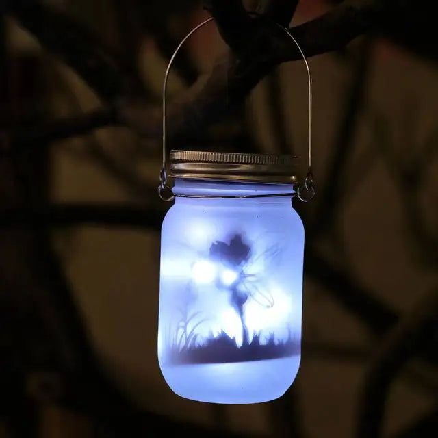 Lisslune | Glass Fairy Lamp - Solar Mason Jar Lantern, IP65 Waterproof Outdoor Hanging Light