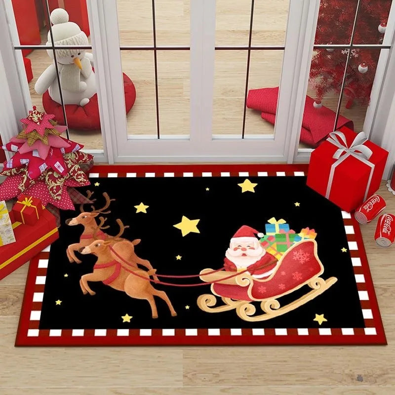 Rynx | Christmas Home Rug Holiday Decoration Doormat Cartoon Sweet Rug Santa Pattern Kids Mat Dirt-Repellent Rug