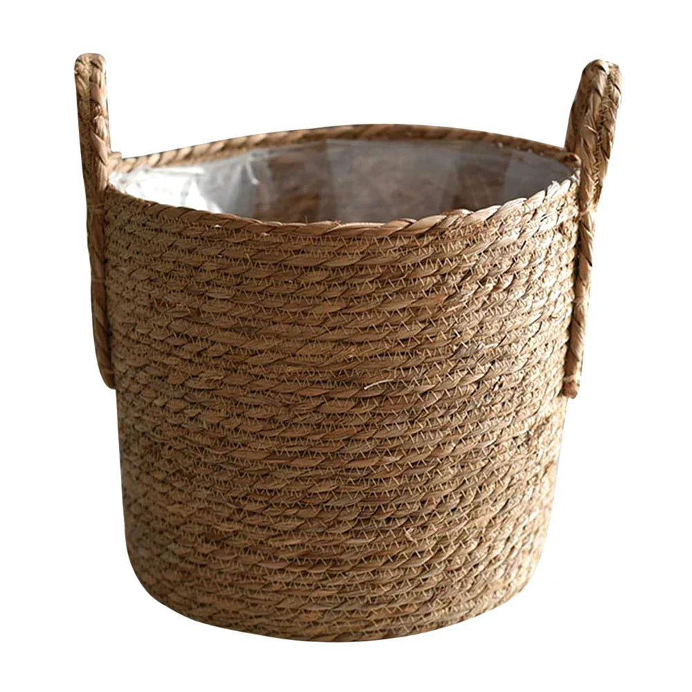 Lisslune | Nordic Extra Large Straw Flower Pot Seaweed Storage Basket Potted Green Plant Flower Basket Hand Woven Floor Indoor Flower Pot