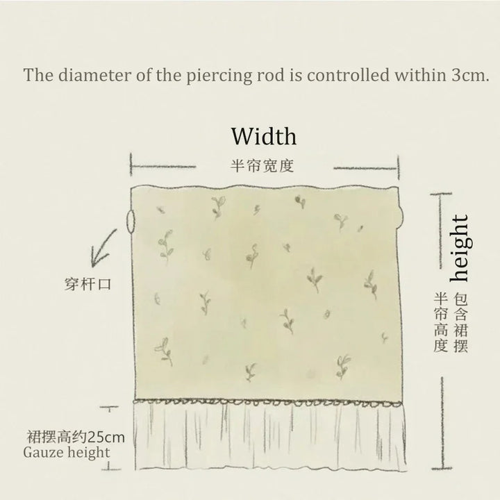 Rynx | French Chiffon Ruffled Scarf Short Curtain Pole-Passing Floral Half Curtain Kitchen Café Living Room Bay Window Cabinet Curtain