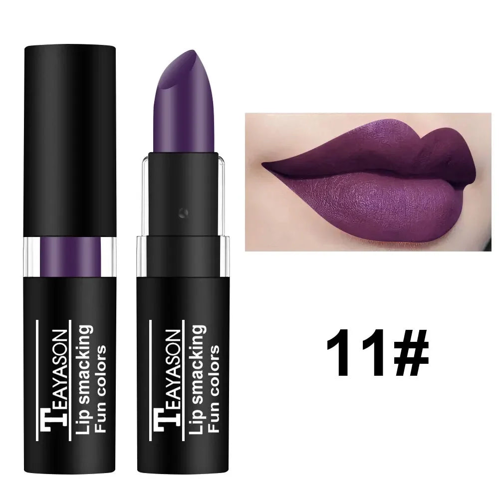 Rynx | 12 Colors Matte Nude Lipsticks Waterproof Black Blue Velvet Lipstick Long-lasting Sexy Vampire Red Halloween Party Makeup Lipsticks