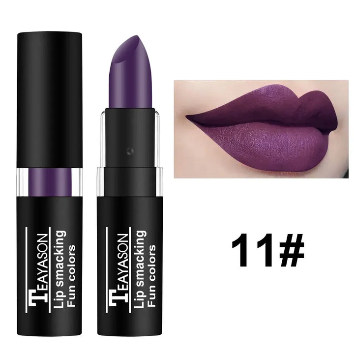 Rynx | 12 Colors Matte Nude Lipsticks Waterproof Black Blue Velvet Lipstick Long-lasting Sexy Vampire Red Halloween Party Makeup Lipsticks