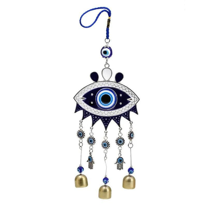 Lisslune | Turkish Blue Glass Evil Eyes Wind Chime - Handmade Protective Home Decoration