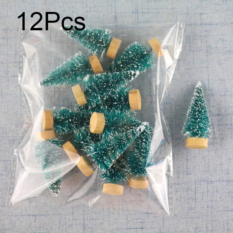 Rynx | 12 Piece Mini Christmas Tree Ornament Small Artificial Pine Sisal Snow Landscape Xmas Trees Christmas Table Decor Gifts