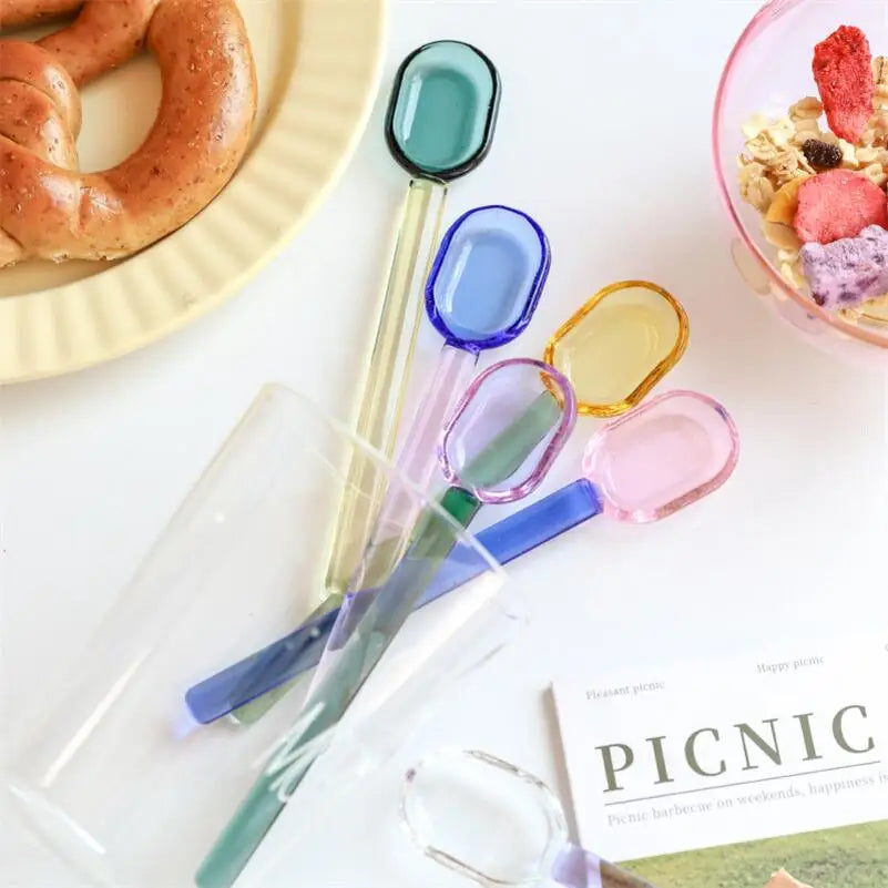 Rynx | Stained Glass Spoon Dessert Ice Milk Long Handle Spoon Coffee Soup Stirring Spoon High Borosilicate Heat and Cold Resistance