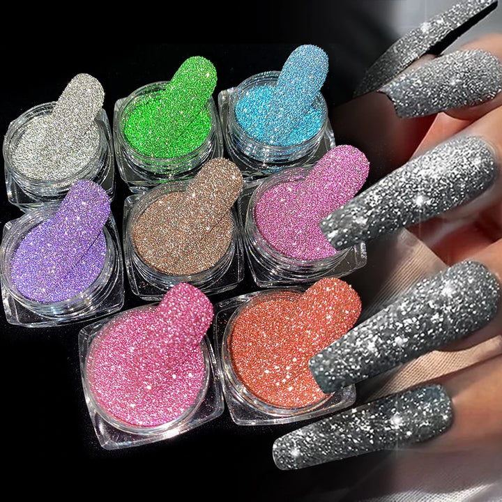 Rynx | 8 jar/set Reflective Diamond Glitter Nail Art Chrome Pigment Sparkling Flash Crystal Pigment Nails DIY Dust Nail Supplies