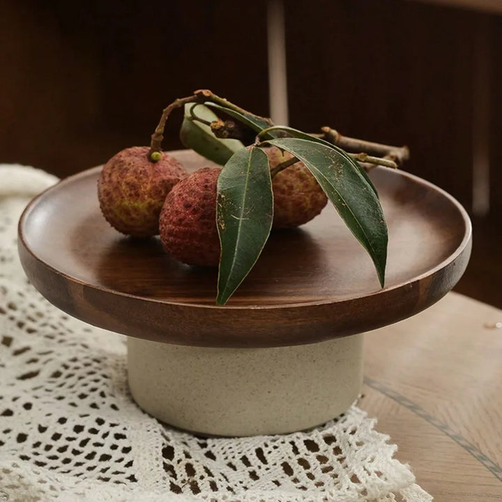 Rynx | Japanese Cake Fruit Plate Wooden Egg Holder Dessert Storage Rack Ceramic High Foot Snack Decorative Plate Kitchen Accessories