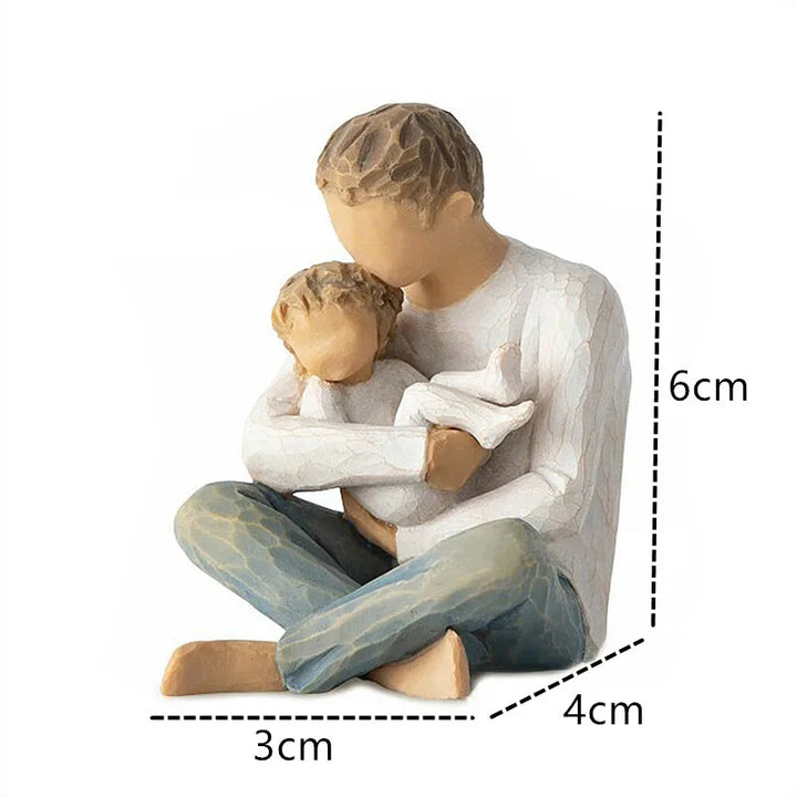 Lisslune | Statuette made of resin, people, family figures, sculpture, figures for home decor, table decoration, living room, angel, embrace, dog, father, child