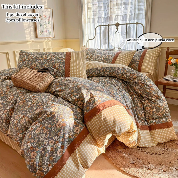 Rynx | 3pcs Floral Bedding Set Pillowcases No Filling Korean Lace Bedding Set Single Double Queen Size Girls Bedding Linen
