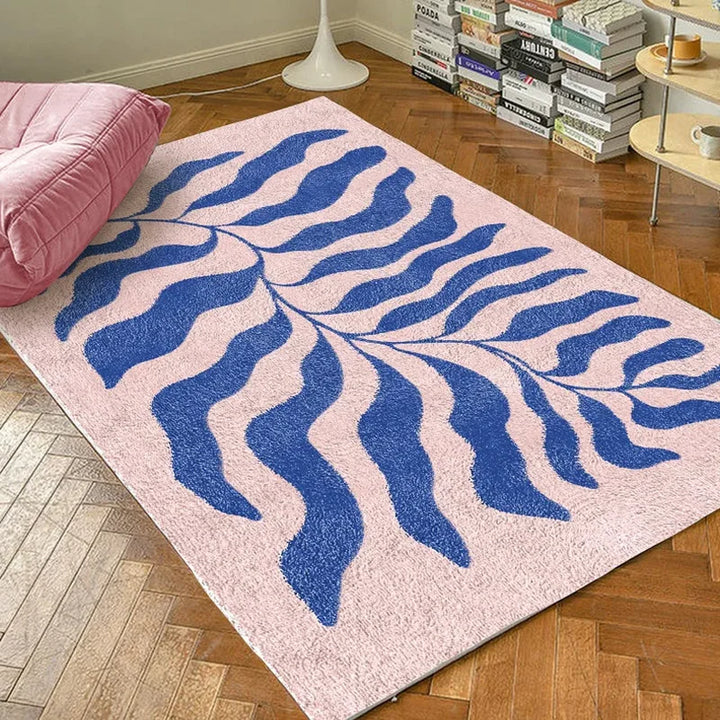 Rynx | Matisse Leaf Living Room Oversized Rugs Minimalist Bedroom Rug Modern Grass Green Blue Rug Fluffy Soft Home Dedicated Rugs