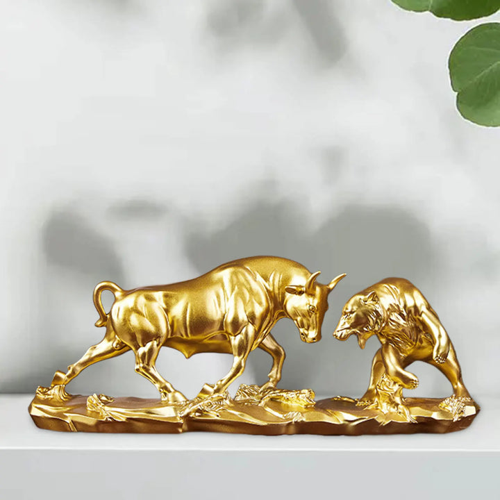 Lisslune | Feng Shui Bear and Bull Statue, Bull Figure, Collection Cow Sculptures Animal