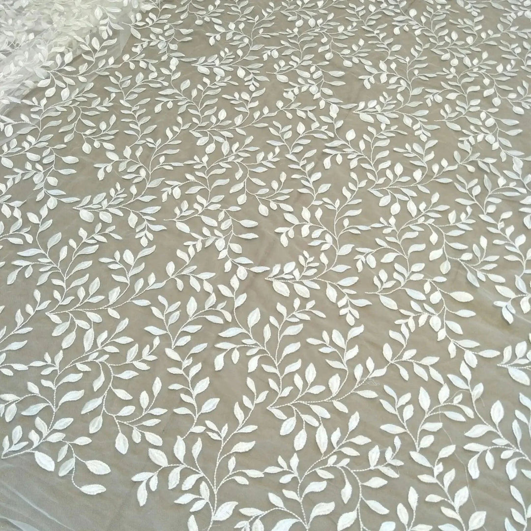 Lisslune | Luxurious Leaf Lace Fabric for Beautiful Wedding Dresses - 135cm Width, Available per Meter