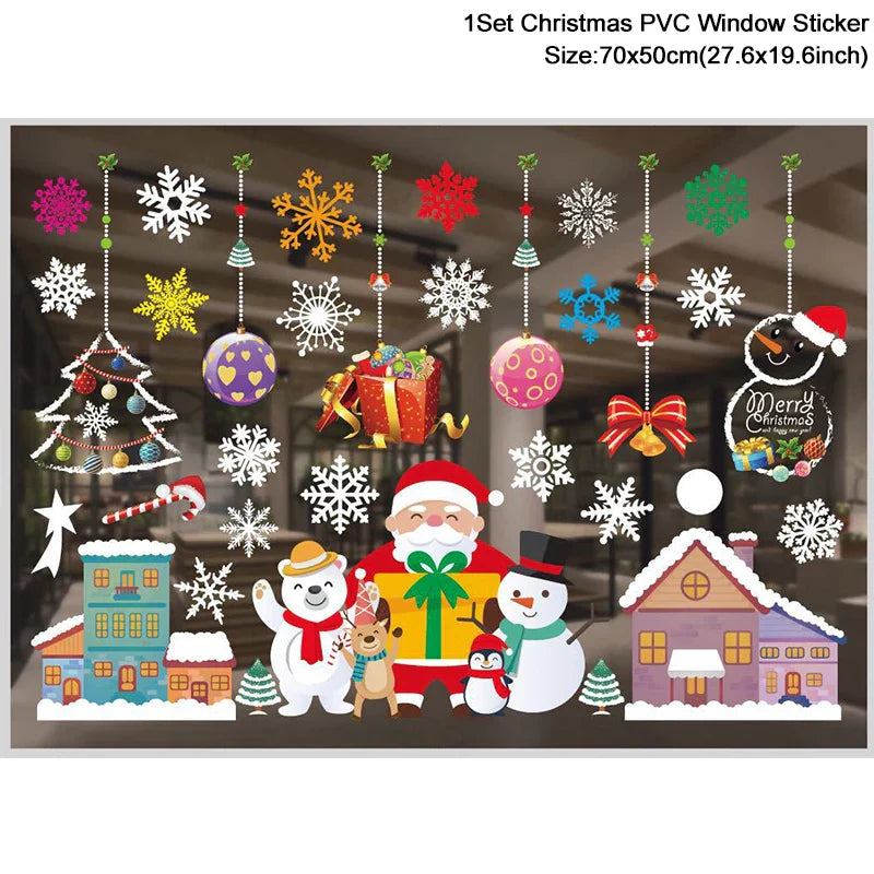 Rynx Christmas Window Stickers Santa Snowflake DIY Wall Tattoo Christmas Decorations for Home New Year Ornaments Gift