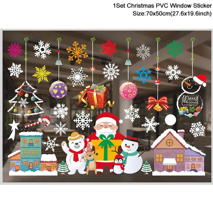 Rynx Christmas Window Stickers Santa Snowflake DIY Wall Tattoo Christmas Decorations for Home New Year Ornaments Gift