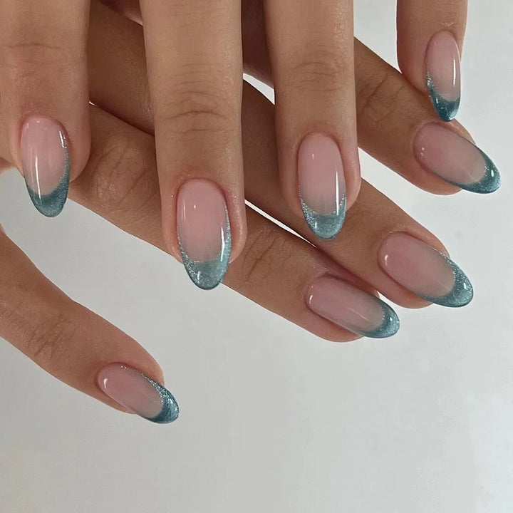 Rynx | Nude Pink Cat Eye Red French Nail Art Portable Fashion False Nails Removable Ready False Nails Press on Nails with Glue