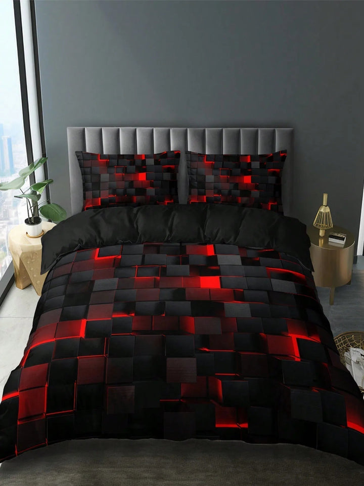 Lisslune | GridLuxe - modern bed linen set with dynamic red grid
