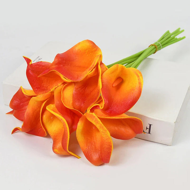 Rynx 5/10pcs Real Touch Calla Lily Artificial Flowers White Wedding Bouquet Bridal Party Home Flower Decoration Artificial Flowers