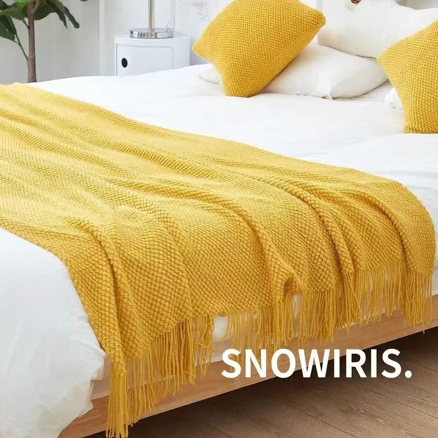 Rynx | Throws Nordic Style With Tassels Solid Color Throws Homestay Knitted Throws Brown Coffee Sofa Minimalist Design