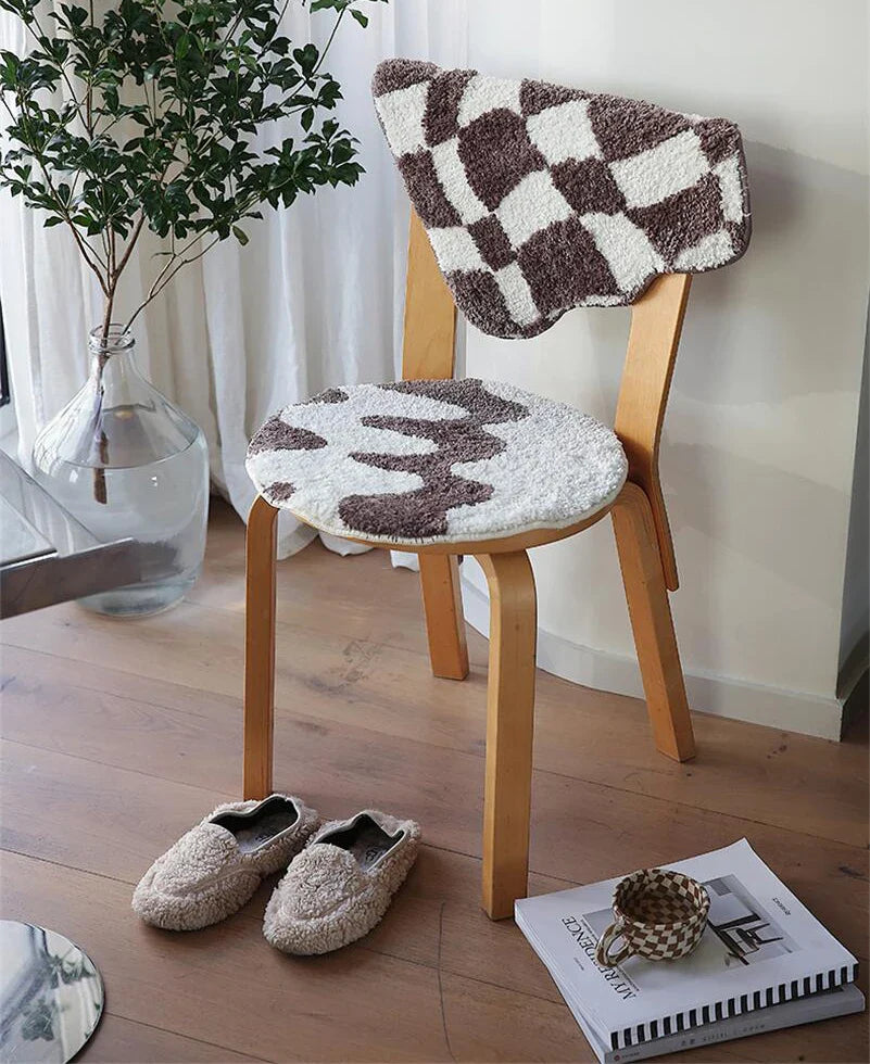 Rynx | Retro Geometry Padded Seat Cushion Soft Loop Fleece Breathable Round Square Chair Cushion Office Use Sitting Anti-Slip Mats