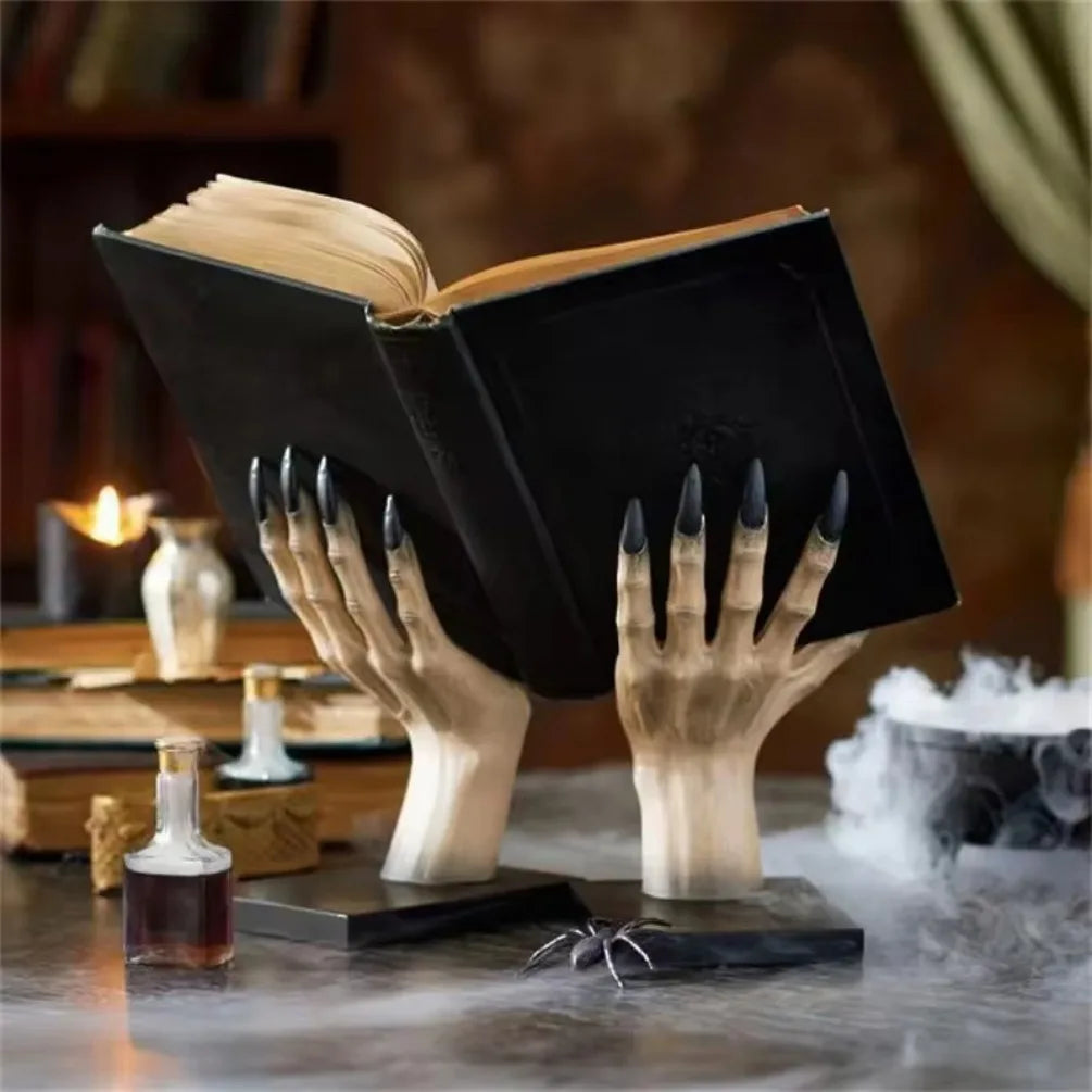 Rynx | Halloween Manual Stand Resin Statue Bookshelf Scary Party Table Decoration Witch Book Holder Bookshelf Bedroom Desk