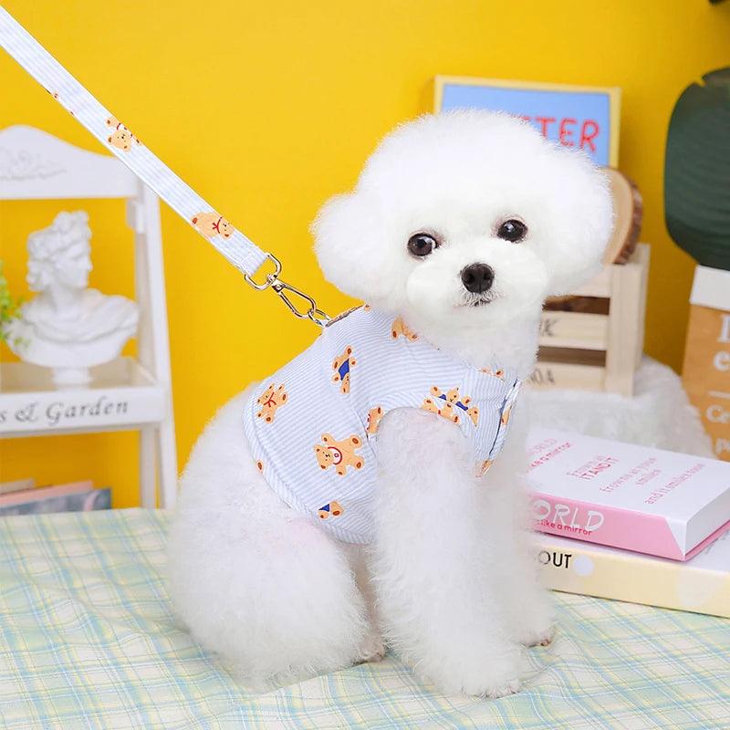 Lisslune | Swinging bear motif mesh harness and bow tie leash combination for small dogs and cats - Trendy pet vest