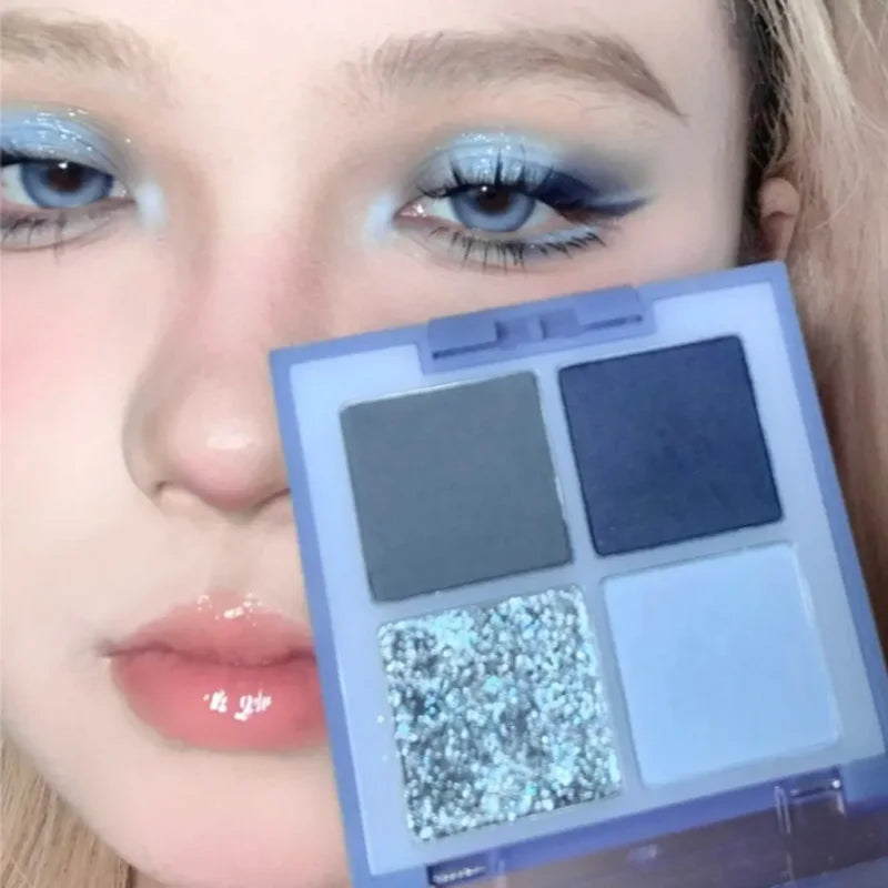 Rynx | 4-Color Starry Sky Blue Eyeshadow Palette Matte Finesse Flash Pigmented Blush Powder 4 Colors Pressed Eyeshadows Party Makeup Palette