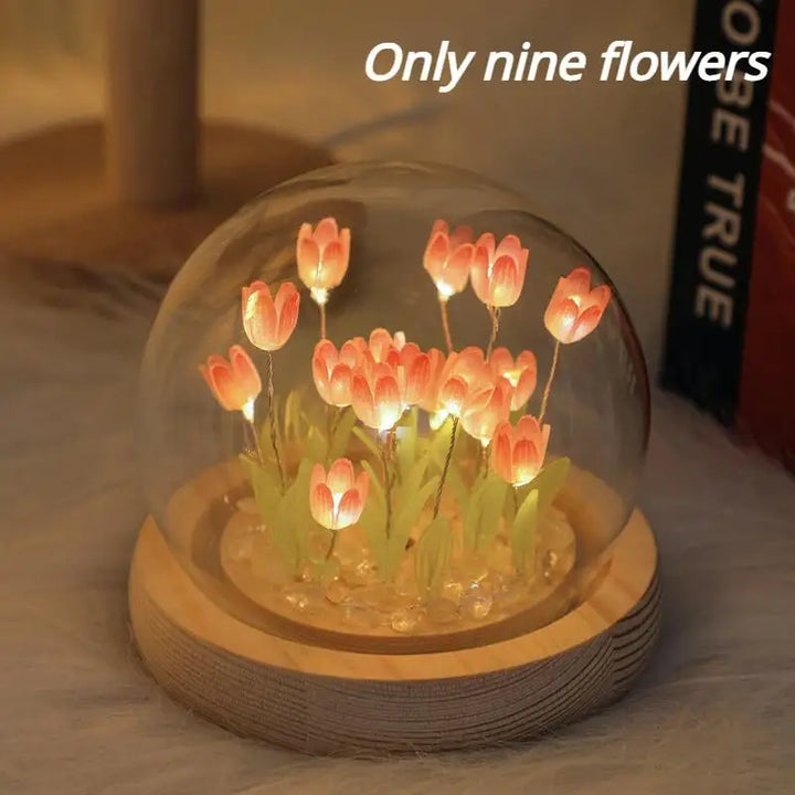 Rynx | Artificial Tulip Flowers Night Light Ornaments Handmade DIY Nightstand LED Night Lamp Bedroom Desk Decor Birthday Gifts Table Lamp