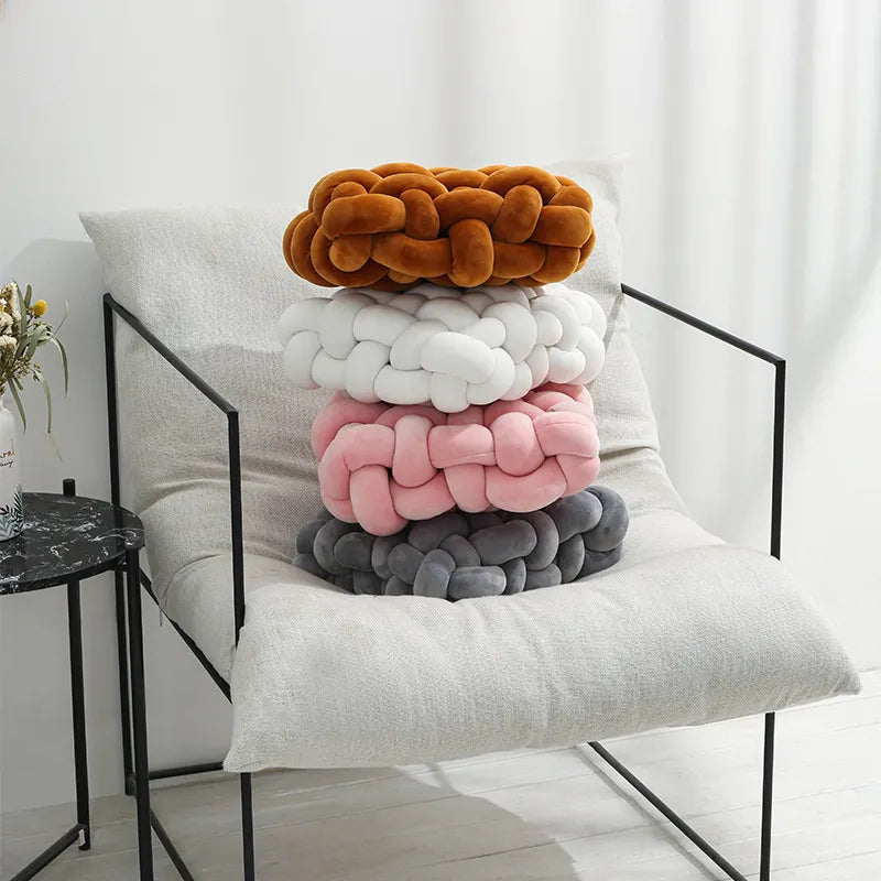Lisslune | Living Room Soft Plush Knot Pillow Sofa Pillow Solid Color Square Handwoven Home Throw Pillow Square Woven Seat Cushion Pillow