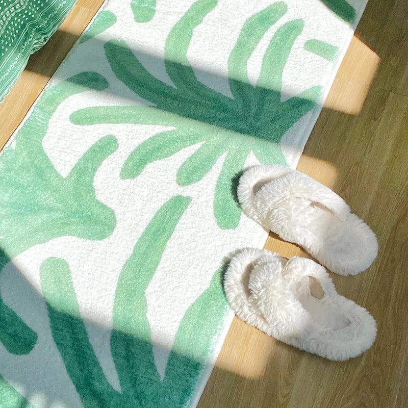 Rynx Nightstand Carpet Bedroom Carpet Green Bed End Long Stripe Mats Soft Comfortable Home Decoration Carpet Non-Slip Bedroom Rug