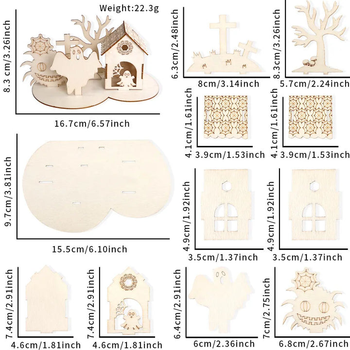 Rynx | Halloween Decoration, Wood Puzzle Ornaments, Halloween Home Decor, Castle Haunted House DIY Table Decoration