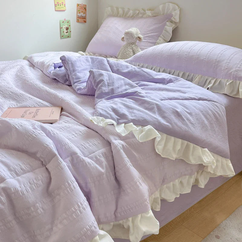Rynx | Korean Princess Style Summer Cool Quilt Comforter Soft Seersucker Lace Ruffle Summer Thin Quilt Blanket Machine Washable