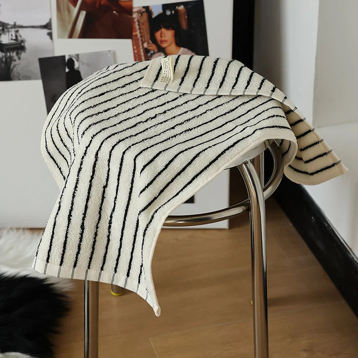 Rynx | Retro Black-White Striped Cotton Towel Soft Skin-Friendly Thickened Face-Hand Towel Absorbent Bath Towels Household Towel Beach Towel