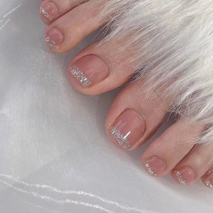 Rynx | Shiny Cat Eye Rhinestone Toenail Art Glitter Solid Color Artificial Toenails Fashion Toenail False Nails Removable Press-on Nails with Glue