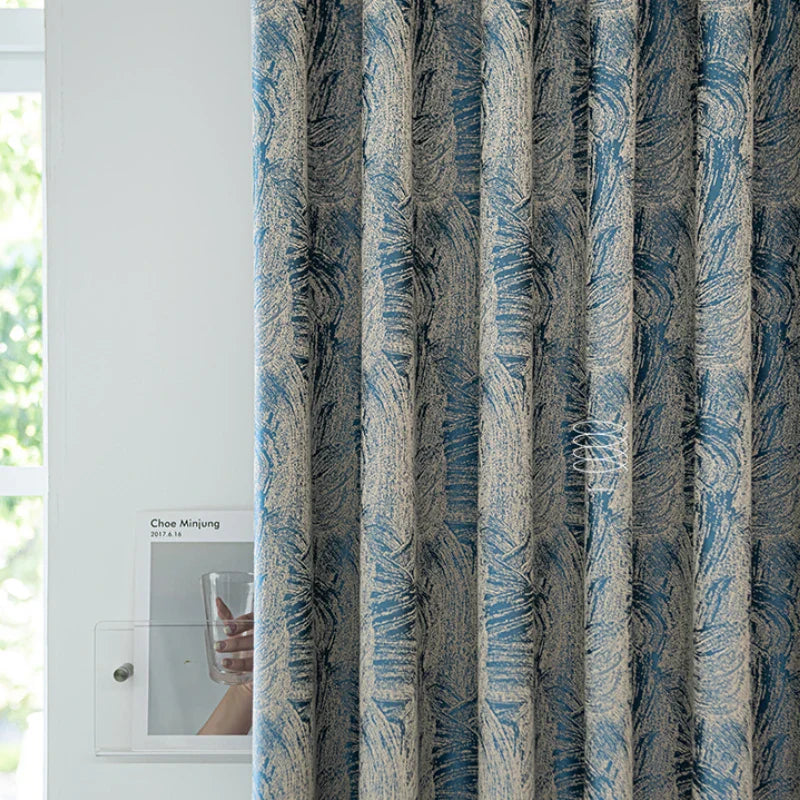 Rynx | Modern creative art living room curtains abstract texture bedroom blackout curtains blue luxury home office decorative curtain IG