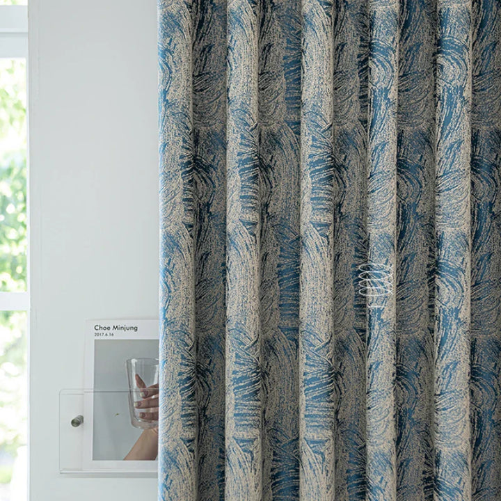 Rynx | Modern creative art living room curtains abstract texture bedroom blackout curtains blue luxury home office decorative curtain IG