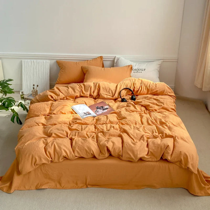 Rynx | INS Style Duvet Cover Set with Pillowcase Bed Sheet Single Full Bed Linen Orange Duvet Queen/King Double Bed