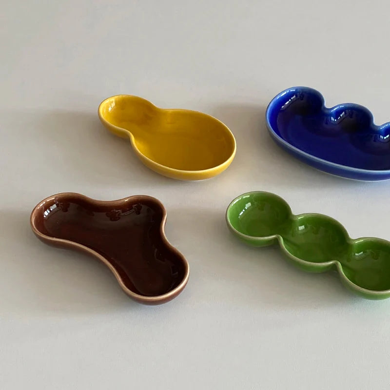 Rynx | Colorful Ceramic Sauce Dish Wasabi Oil Vinegar Dispenser Container Japanese Korean Style Dining Room Accessories 4 Piece Set