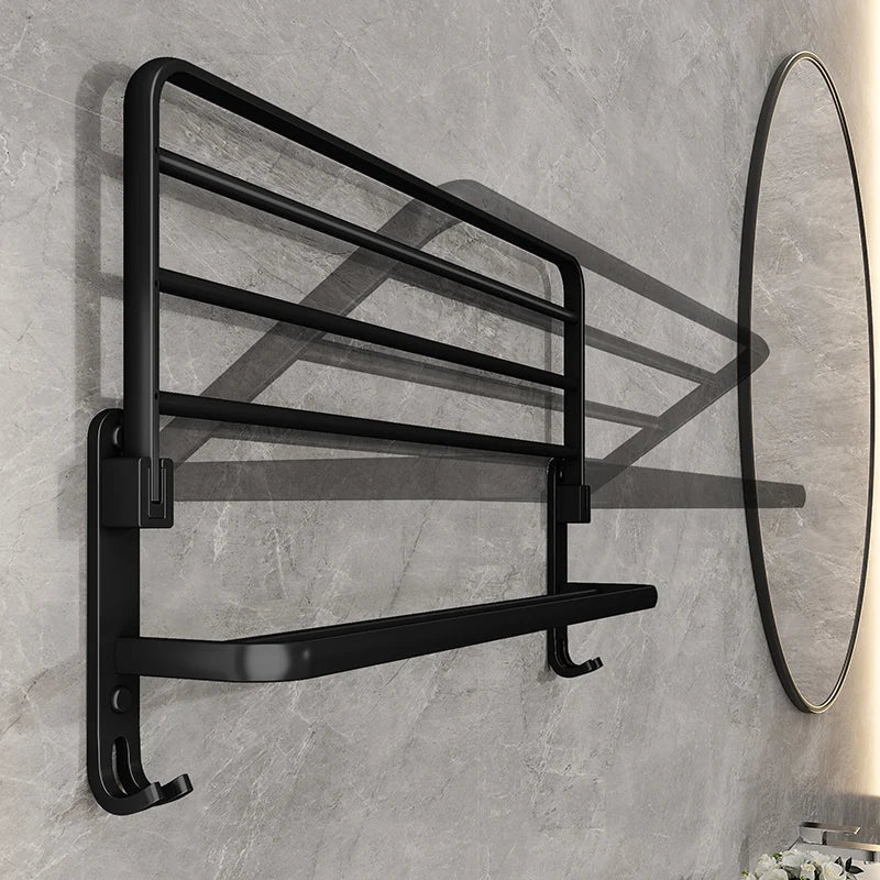 Lisslune | EasyTowel Foldable Towel Rack – Space-Saving & Stylish Black Wall-Mounted Bathroom Rack