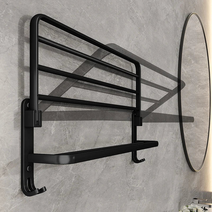 Lisslune | EasyTowel Foldable Towel Rack – Space-Saving & Stylish Black Wall-Mounted Bathroom Rack