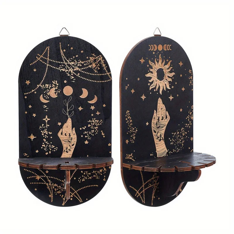 Rynx | Crystal Black Sun Crystal Display Magic Bohemian Style Handheld Witch Supplies Wooden Pendant Pastoral Style Crystal Frame
