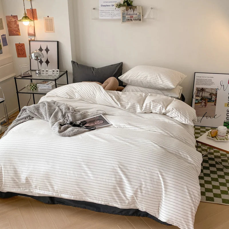 Rynx | In stripes bedding set with pillowcase bed sheet single and double size bedding duvet cover set queen/king double duvet cover