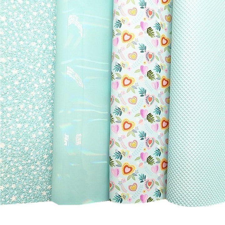 Lisslune | Iridescent synthetic leather crafting sheet with sparkling star and heart design - 21x29CM