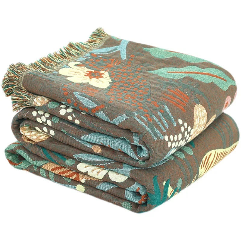 Rynx | Textile City Jungle Tiger 6-layer Cotton Gauze Towel Quilt Green Summer Cool Office Comfortable Single Blanket Sofa Throw Blanket