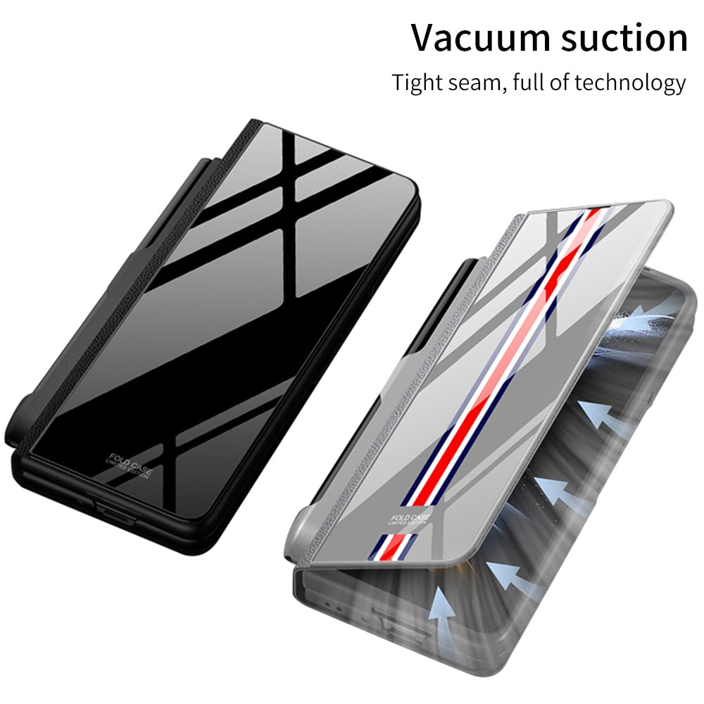 Lisslune | Shockproof Armor Case Glass Cover Stand Insert Card Leather Case for Samsung Galaxy Z Fold 5/4