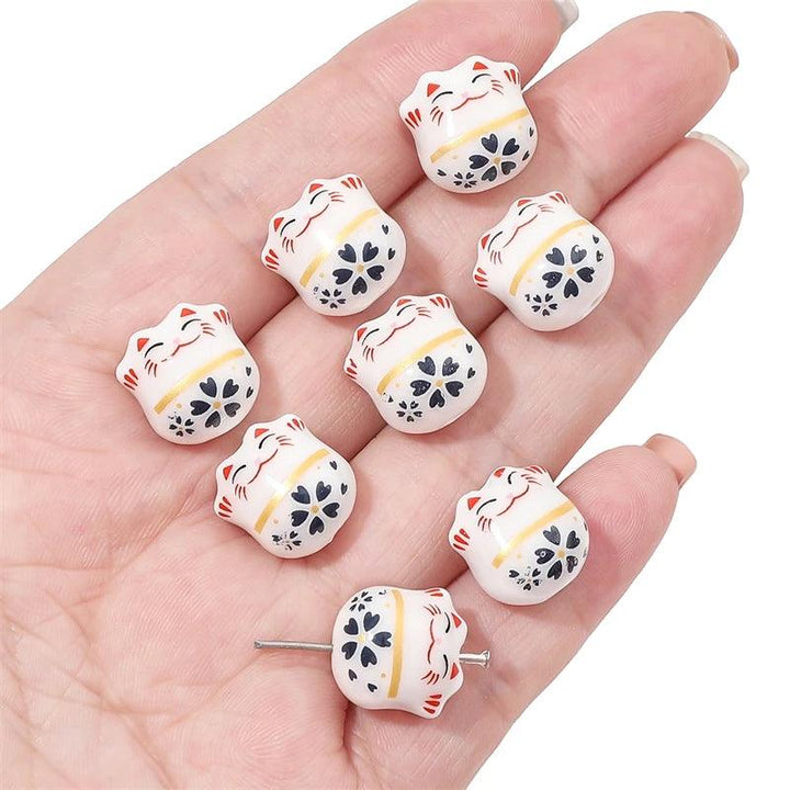 Lisslune | Set of 2 Artisan 14mm Ceramic Lucky Cat Charms for Creative Jewelry Designs