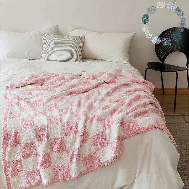 Rynx | Retro Checkered Plaid Knit Fleece Blankets Soft Cozy Thread Blanket Sofa Blanket Dust Cover Tassel Blankets For Bed