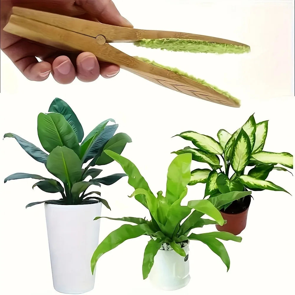 Lisslune | Plant leaf cleaning tongs made of wood for gentle leaf care
